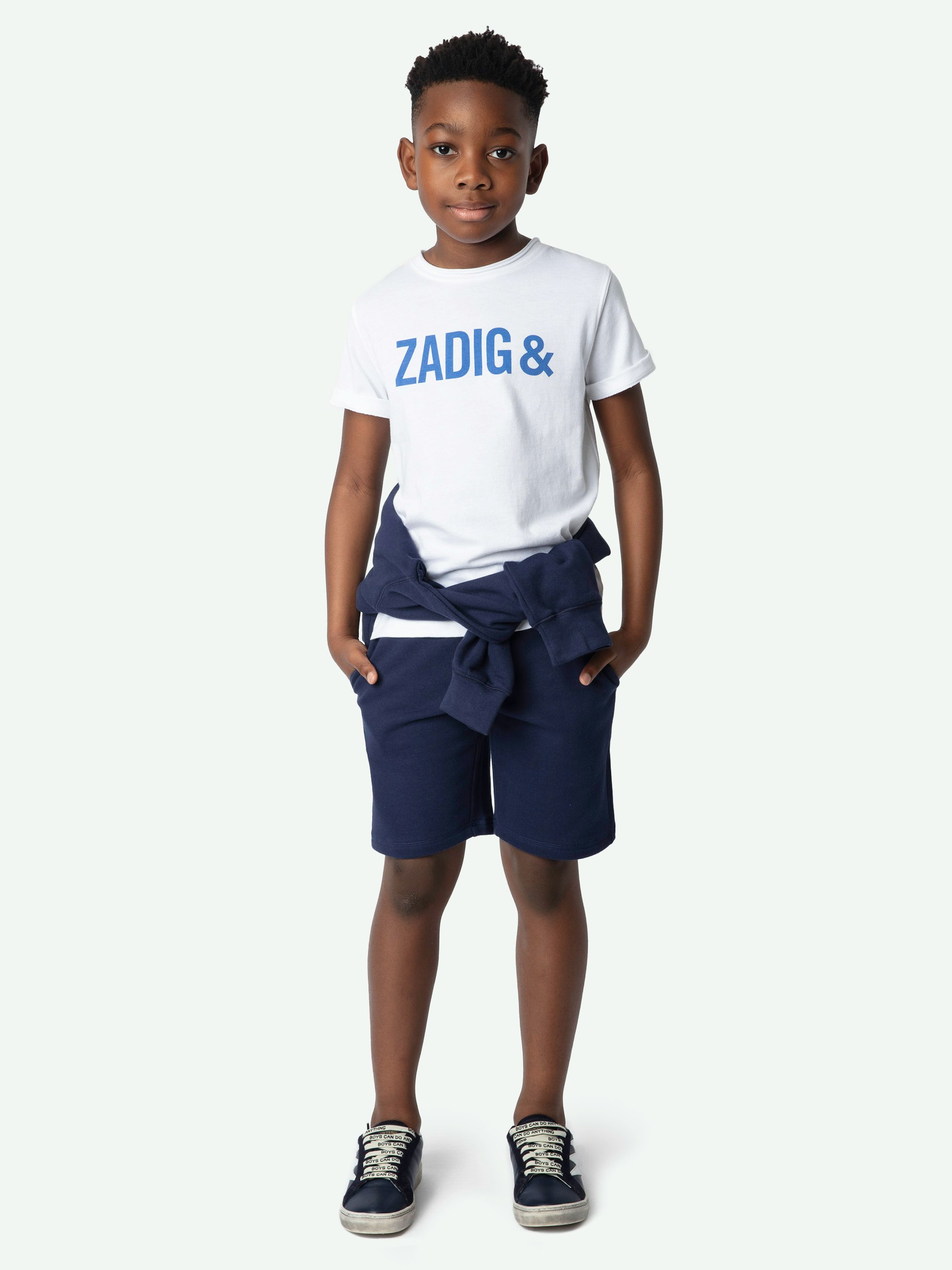 T-shirt Toby Bambino - T-shirt in jersey di cotone bianco decorata con un'iscrizione "Zadig&".