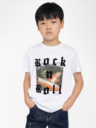Kita Boy's T-shirt - Short-sleeved t-shirt, round neck, printed photo with flocked "Rock'n'Roll" inscription on the front.