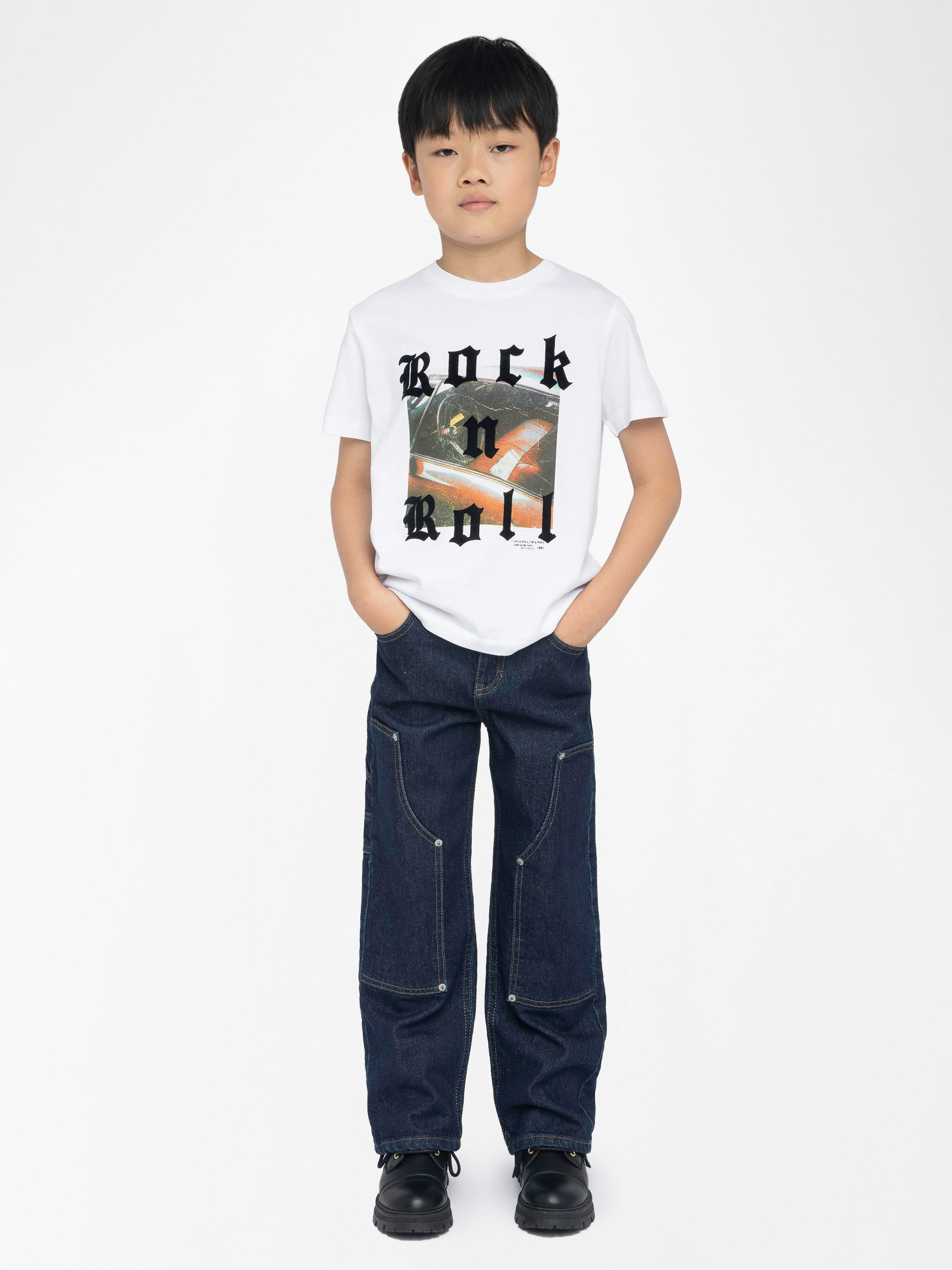 Kita Boy's T-shirt - Short-sleeved t-shirt, round neck, printed photo with flocked "Rock'n'Roll" inscription on the front.