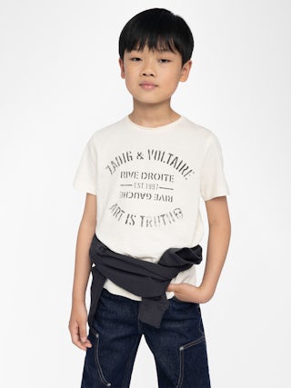 Toby Boy's T-shirt - Short-sleeved t-shirt, round neck with rolled edges, print on the front.