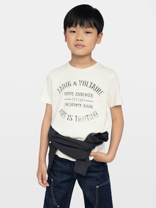Toby Boy's T-shirt - Short-sleeved t-shirt, round neck with rolled edges, print on the front.