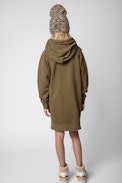 Blake Children’s Dress - Children’s khaki cotton hoodie dress with insignia print