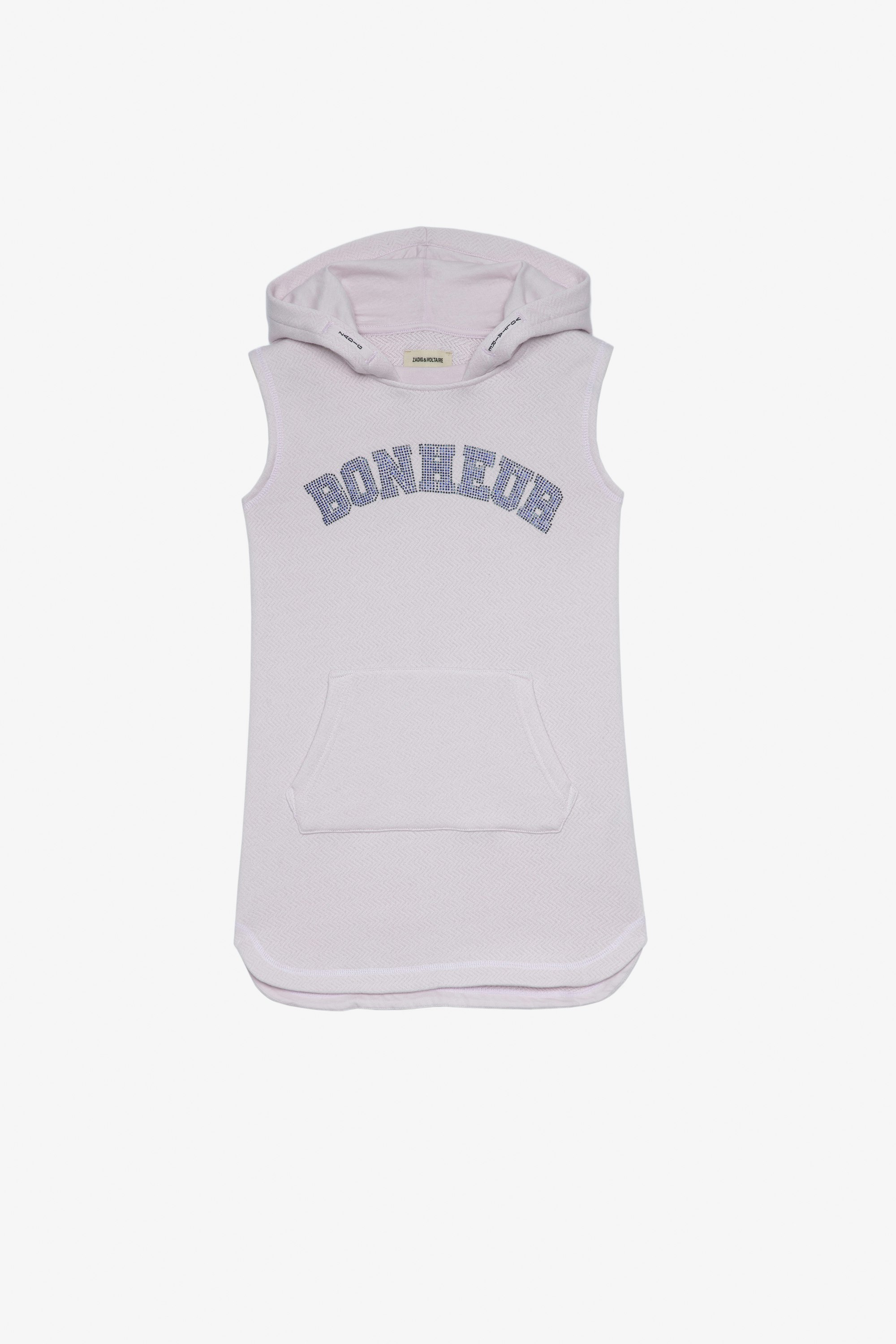 Bliss Kids' Dress Kids’ sleeveless hoodie dress with “Bonheur” slogan in rhinestones