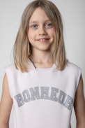 Bliss Kids' Dress - Kids’ sleeveless hoodie dress with “Bonheur” slogan in rhinestones
