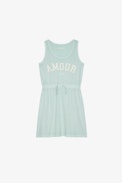 Hildana Kids' Dress - Kids’ light green cotton beach dress with “Amour” slogan in rhinestones