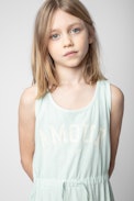 Hildana Kids' Dress - Kids’ light green cotton beach dress with “Amour” slogan in rhinestones