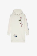 Blake Kids' Dress - Kids' beige cotton hoodie dress with an embroidered Core Cho motif