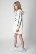 Blake Kids' Dress - Kids' beige cotton hoodie dress with an embroidered Core Cho motif