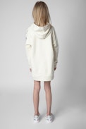 Blake Kids' Dress - Kids' beige cotton hoodie dress with an embroidered Core Cho motif