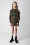 Kleid AI für Mädchen - Kleid aus Baumwolle mit Molton-Futter in Khaki mit Strasssteinen für Mädchen.