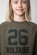 Kleid AI für Mädchen - Kleid aus Baumwolle mit Molton-Futter in Khaki mit Strasssteinen für Mädchen.