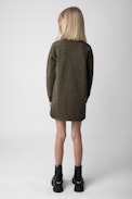 Kleid AI für Mädchen - Kleid aus Baumwolle mit Molton-Futter in Khaki mit Strasssteinen für Mädchen.