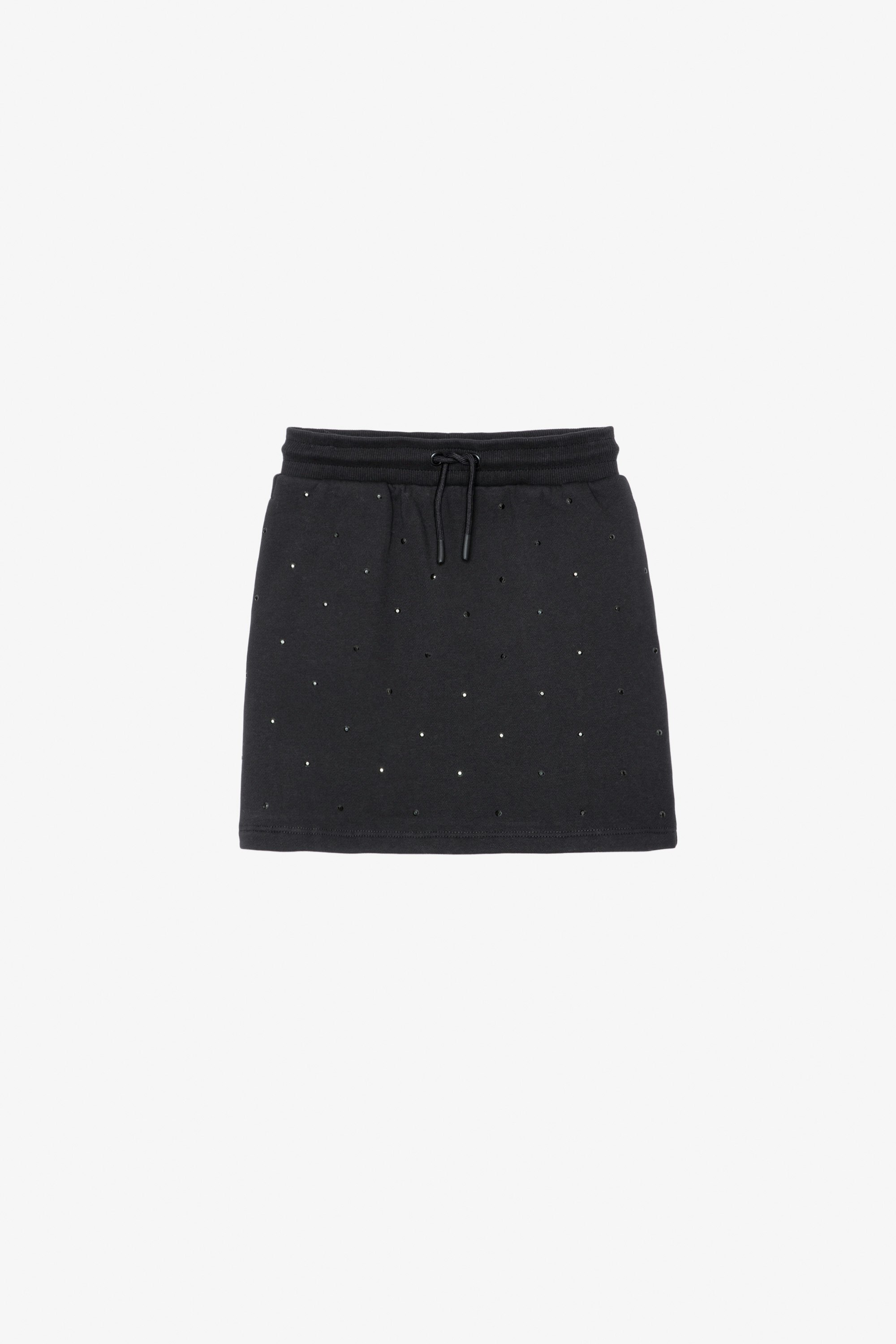 Alice Girls’ Skirt - Girls’ black cotton fleece skirt with diamanté and wings motif on the back.