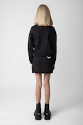 Alice Girls’ Skirt - Girls’ black cotton fleece skirt with diamanté and wings motif on the back.