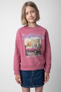 Liberty Girls’ Sweatshirt - Girls’ pink marl cotton fleece sweatshirt with illustration.