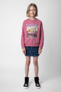 Liberty Girls’ Sweatshirt - Girls’ pink marl cotton fleece sweatshirt with illustration.