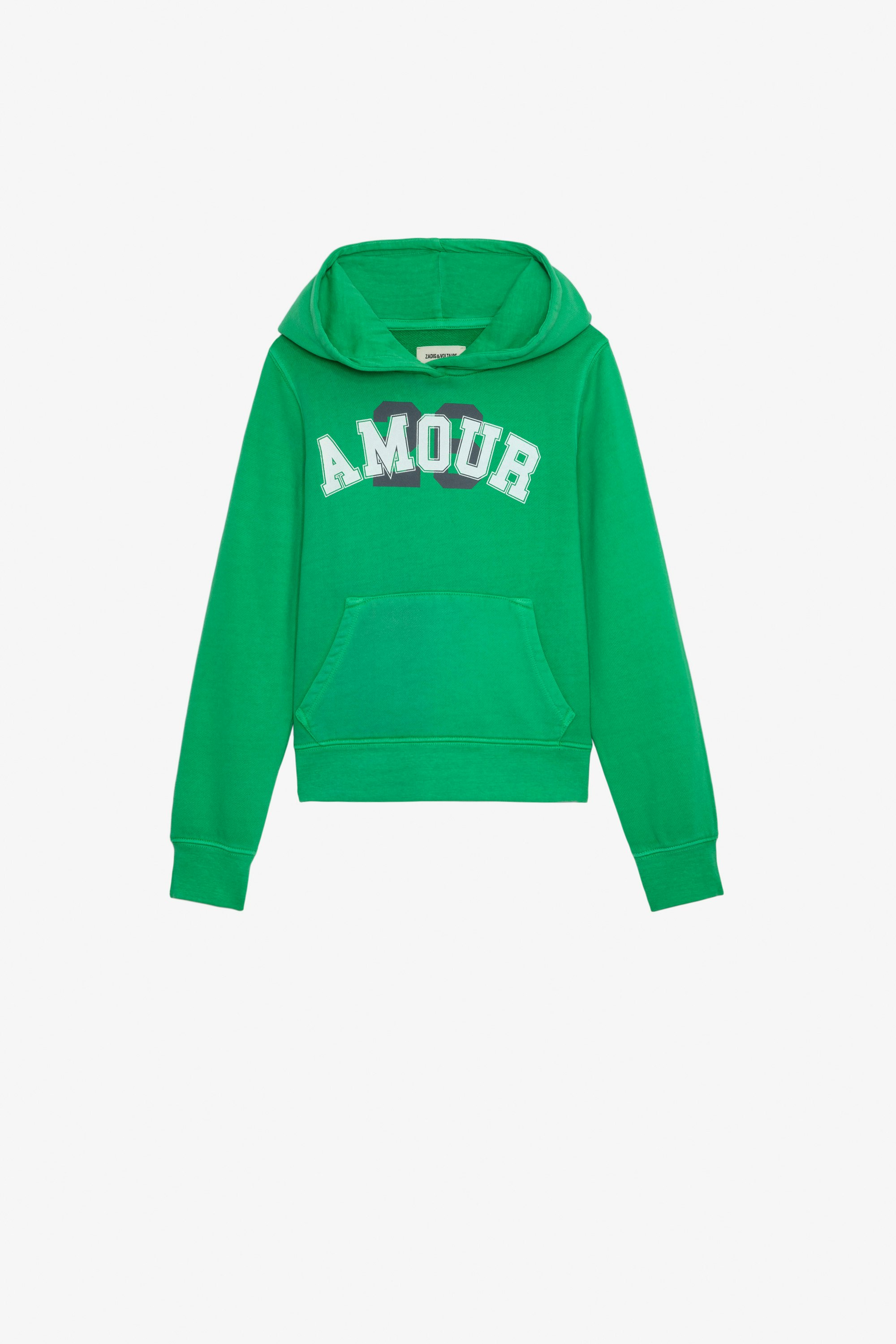 Spencer Girls’ Sweatshirt - Girls’ green cotton fleece hoodie with “Amour” slogan.