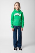 Spencer Girls’ Sweatshirt - Girls’ green cotton fleece hoodie with “Amour” slogan.