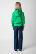 Spencer Girls’ Sweatshirt - Girls’ green cotton fleece hoodie with “Amour” slogan.
