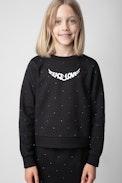 Upper Girls’ Sweatshirt - Girls’ black cotton fleece sweatshirt with diamanté and wings motif.