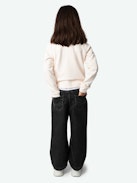 Girls' Upper Sweatshirt - Girls' long-sleeved light pink organic cotton fleece sweatshirt with metallic floral embroidery.