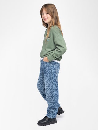 Hailey Girl's Sweatshirt - Overdyed heathered fleece sweatshirt. Fantasy "Amour" rhinestone illustration on the front.