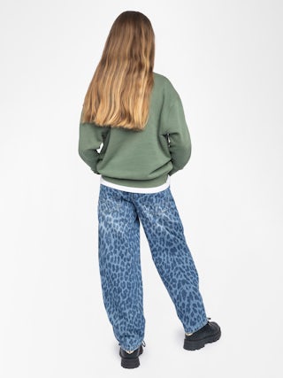 Hailey Girl's Sweatshirt - Overdyed heathered fleece sweatshirt. Fantasy "Amour" rhinestone illustration on the front.