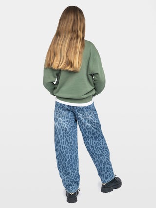 Hailey Girl's Sweatshirt - Overdyed heathered fleece sweatshirt. Fantasy "Amour" rhinestone illustration on the front.