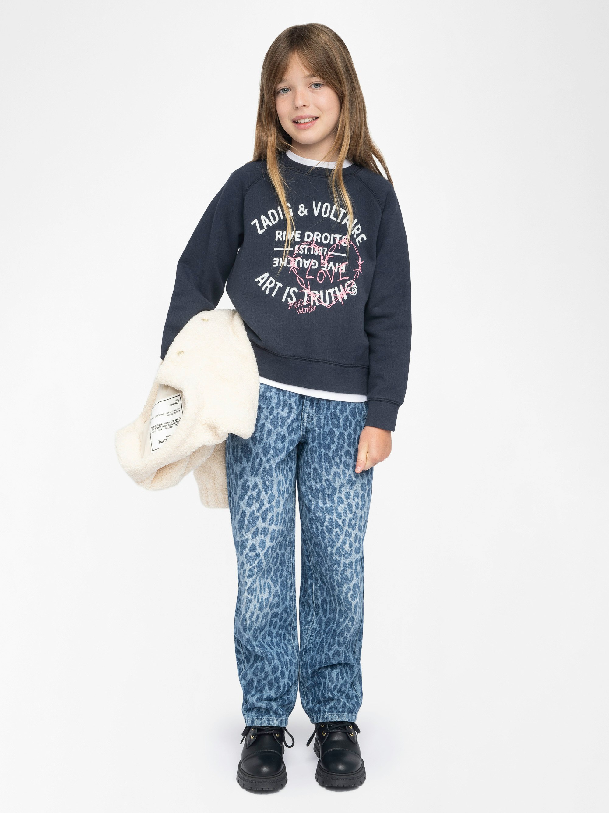 Upper Girl's Sweatshirt - Fleece sweatshirt with "Zadig&Voltaire" logo, raglan sleeves, front print.