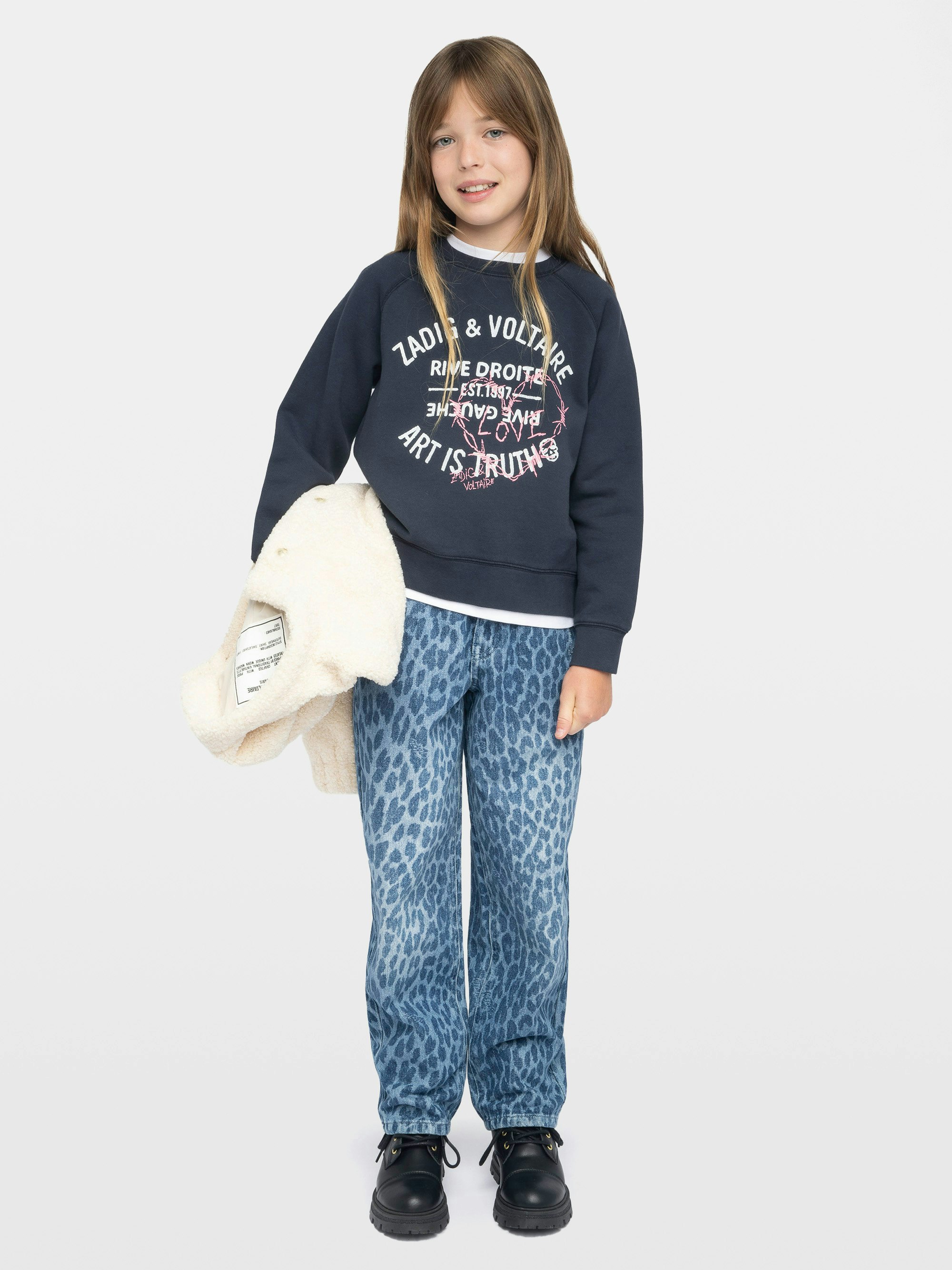 Upper Girl's Sweatshirt - Fleece sweatshirt with "Zadig&Voltaire" logo, raglan sleeves, front print.