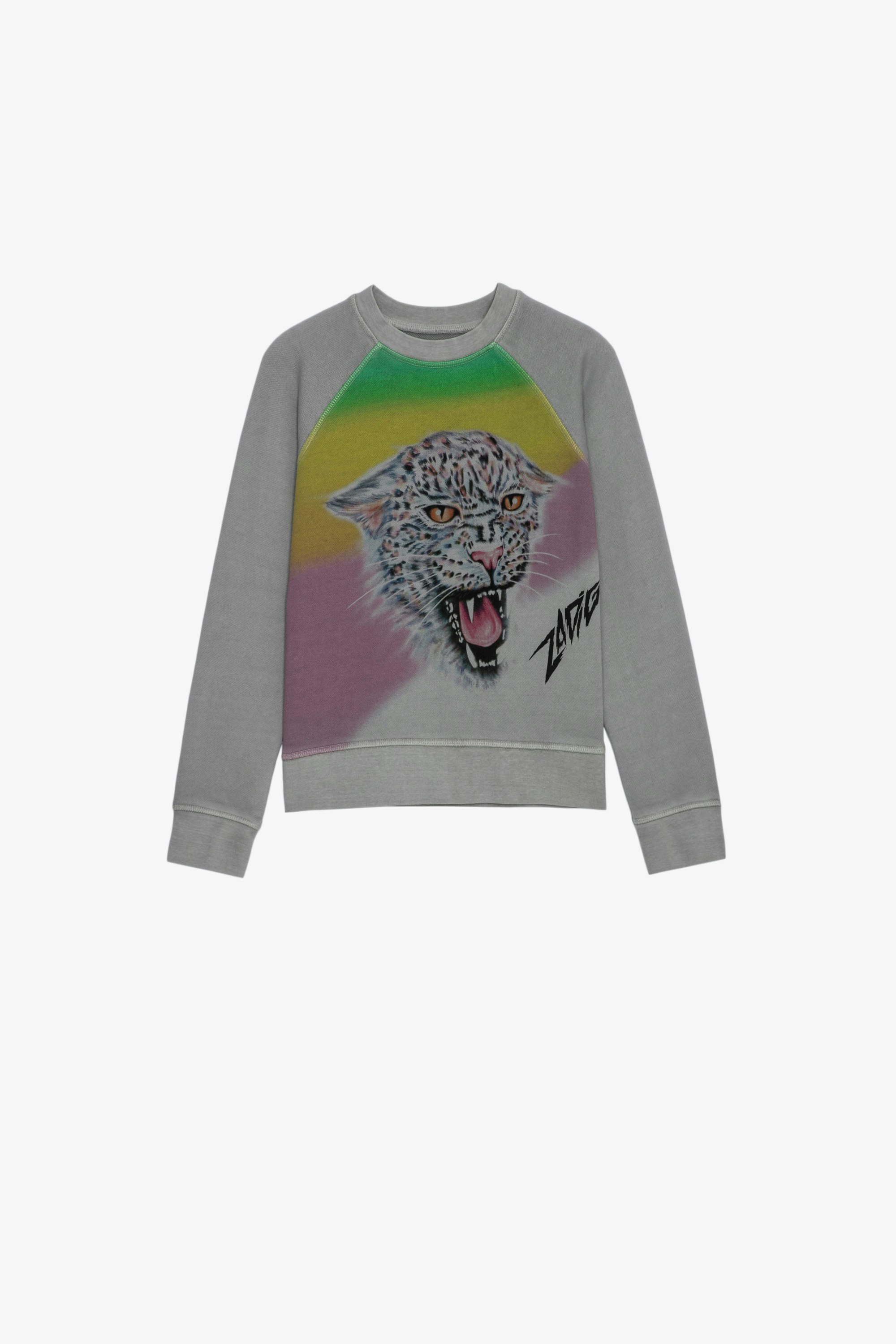 Kinder-Sweatshirt Upper Mehrfarbiges Kinder-Sweatshirt aus grauer Baumwolle mit Jaguar-Motiv 