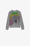Felpa Upper Junior  - Felpa multicolore in cotone grigio decorata con motivo giaguaro - Junior