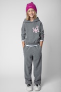 Spencer Children’s Sweatshirt - Children’s grey marl hoodie with contrasting Jormi street art motifs