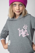 Spencer Children’s Sweatshirt - Children’s grey marl hoodie with contrasting Jormi street art motifs