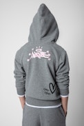 Spencer Children’s Sweatshirt - Children’s grey marl hoodie with contrasting Jormi street art motifs