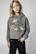 Sudadera Georgia Infantil  - Sudadera gris de algodón infantil con capucha y blasón