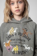 Sudadera Georgia Infantil  - Sudadera gris de algodón infantil con capucha y blasón