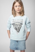 Felpa Upper Junior - Felpa in cotone celeste con motivo tigre impreziosito da cristalli - Junior