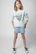 Felpa Upper Junior - Felpa in cotone celeste con motivo tigre impreziosito da cristalli - Junior