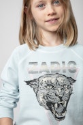Felpa Upper Junior - Felpa in cotone celeste con motivo tigre impreziosito da cristalli - Junior