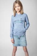Felpa Spencer Junior - Felpa con cappuccio in cotone grigio-blu con stampa effetto metallizzato con cristalli - Junior