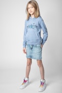 Felpa Spencer Junior - Felpa con cappuccio in cotone grigio-blu con stampa effetto metallizzato con cristalli - Junior