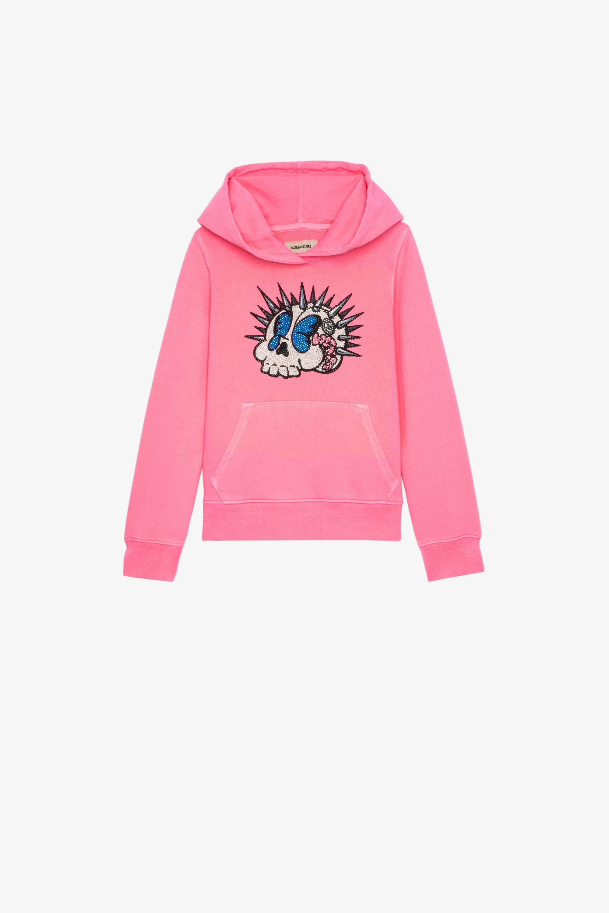 Spencer Kids' Sweatshirt Kids’ hoodie in pink cotton with a metallic-effect crystal-studded skull print
