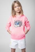 Spencer Kids' Hoodie - Kids’ hoodie in pink cotton with a metallic-effect crystal-studded skull print