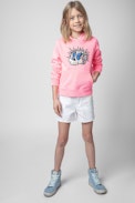 Spencer Kids' Hoodie - Kids’ hoodie in pink cotton with a metallic-effect crystal-studded skull print
