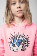 Spencer Kids' Hoodie - Kids’ hoodie in pink cotton with a metallic-effect crystal-studded skull print