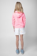 Spencer Kids' Hoodie - Kids’ hoodie in pink cotton with a metallic-effect crystal-studded skull print