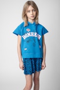 Felpa Gorgia Junior - Felpa con cappuccio in cotone blu senza maniche con scritta "Bonheur" e ricami - Junior