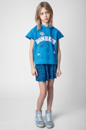 Felpa Gorgia Junior - Felpa con cappuccio in cotone blu senza maniche con scritta "Bonheur" e ricami - Junior