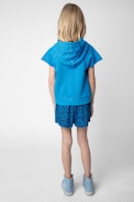 Felpa Gorgia Junior - Felpa con cappuccio in cotone blu senza maniche con scritta "Bonheur" e ricami - Junior